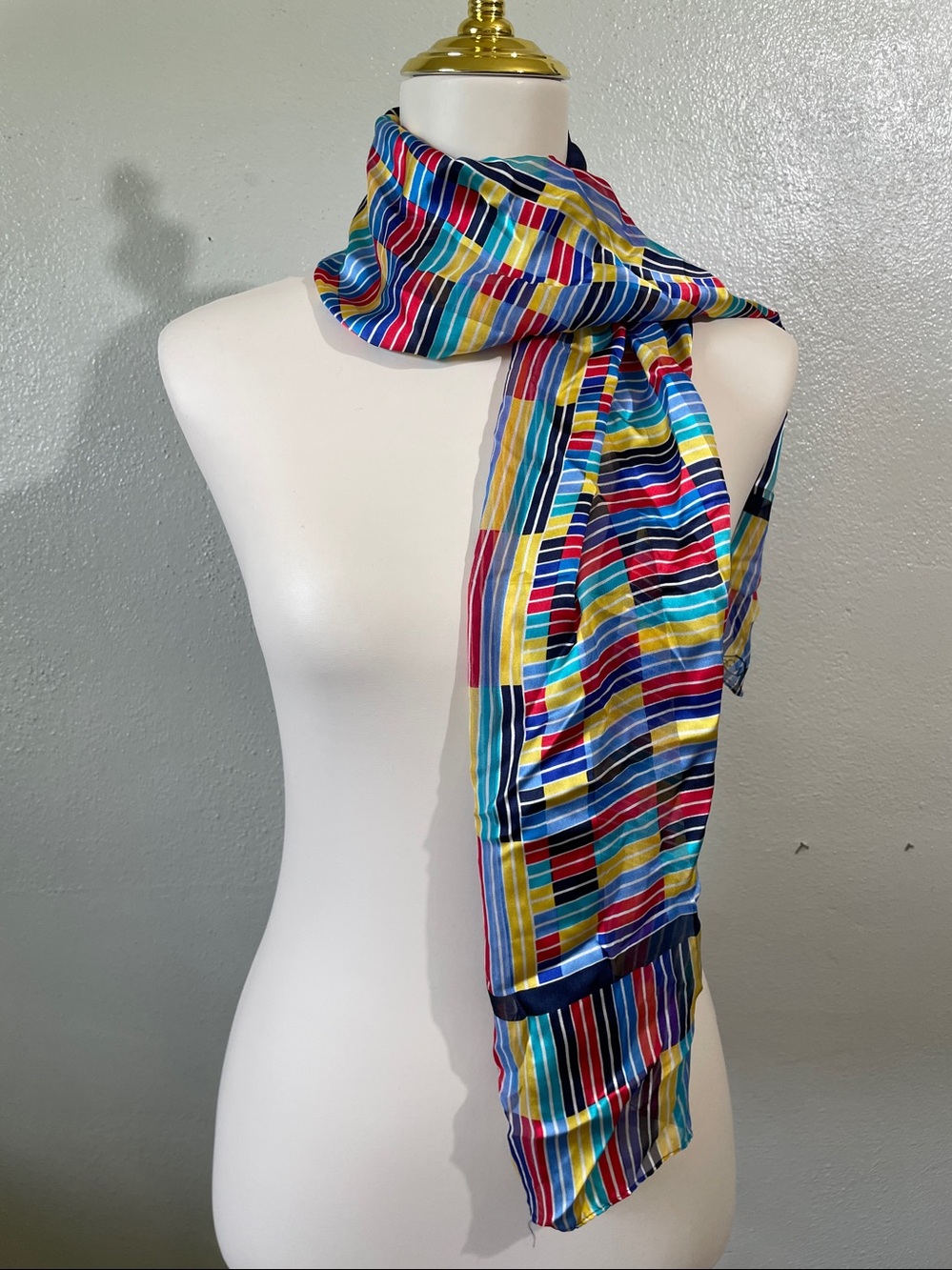 Oscar De La Renta Multicolor Striped Scarf Colorful Lightweight Accessory Luxury
